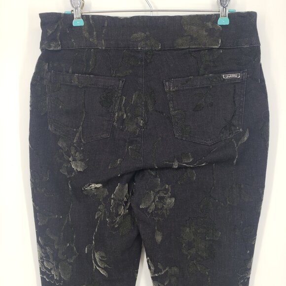 Joseph Ribkoff Floral Flocked Velvet Jeans 10 Slim Fit High Rise Waist‎ Ankle - Picture 7 of 10